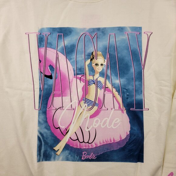 Barbie Vacay Mode 2X Off-White Logo Sweatshirt Pink Flamingo Float Pool - Picture 3 of 9